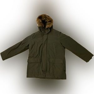 NAVY GREEN GAP SUPER THICK WINTER JACKET WITH FAUX FUR DETACHABLE HOOD LINING